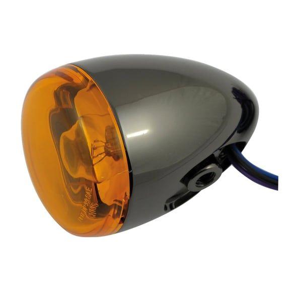 Chris, bullet turn signal. Black nickel. Amber lens